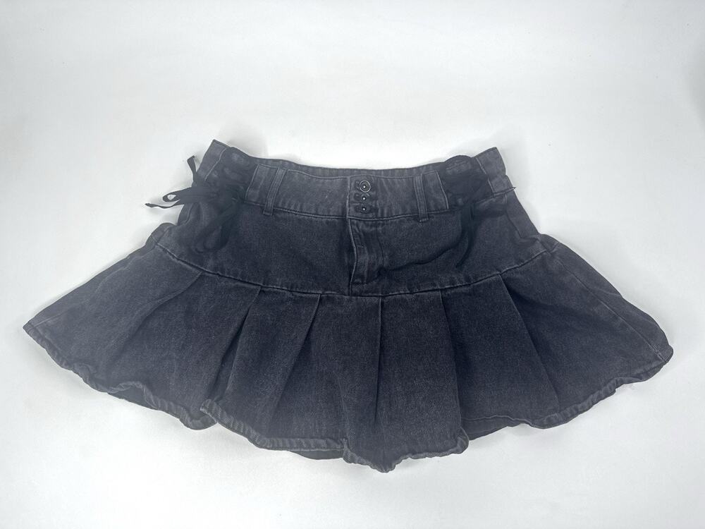 Social Collision Women Lace Up Pleated Denim Mini Skirt WhimsiGoth Emo Punk M